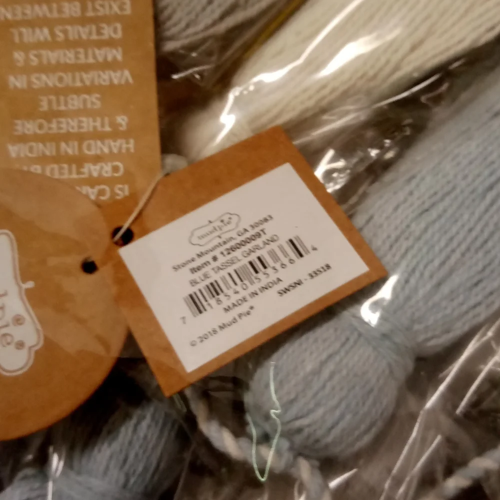 Mud Pie Large Tassels Garland Boys Room Decor Blue, Grey, Beige 4